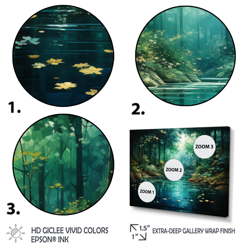 «Forest Emerald Canopy River», art mural sur toile, H 24 po x l 32 po x P 1 po, Toile tendue