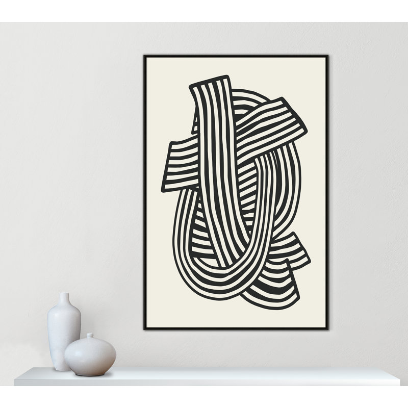 Rayures abstraites à imprimé noir par Dean, L 41,5 po x H 61,5 po, Toile avec cadre, Flottant espresso