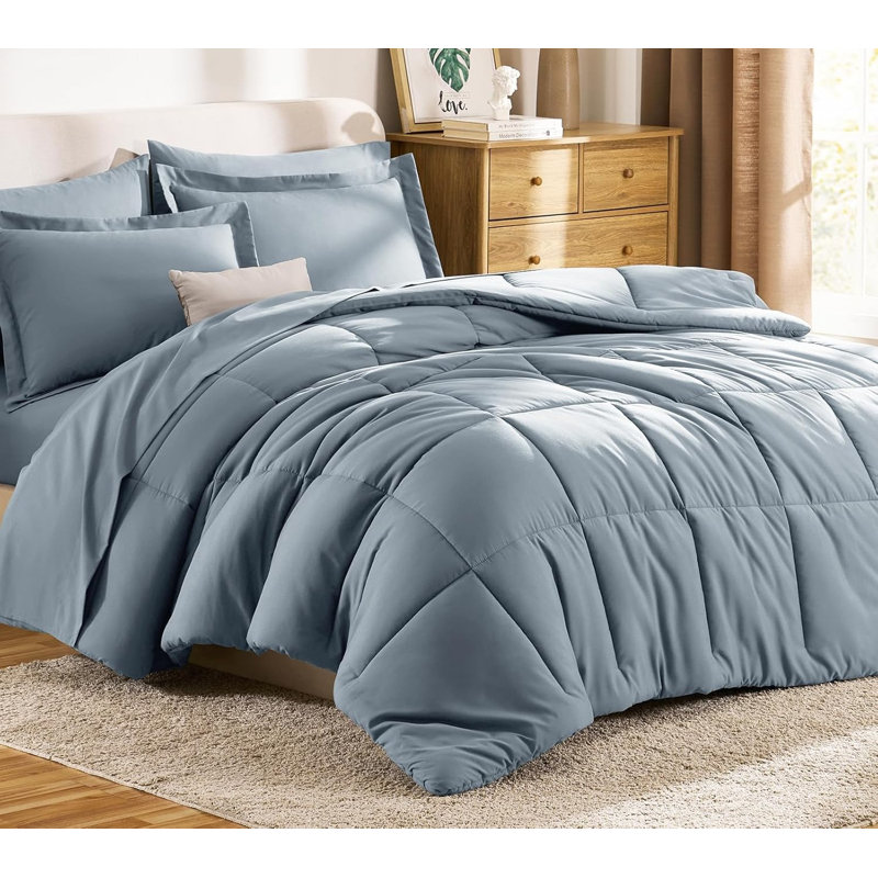 Ensemble d'édredon en duvet synthétique 7 saisons, Bleu grisâtre