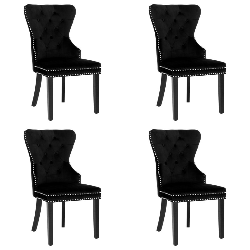 Kirsten 19.75'' H Tufted Velvet Upholstered Side Chair, Black