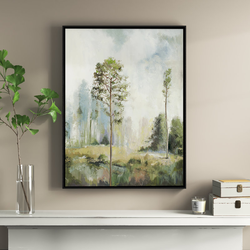 Teton Tall Green Trees I by Teton Pearce - Floater Frame Print on Canvas, 41.5" H x 31.5" W, Black