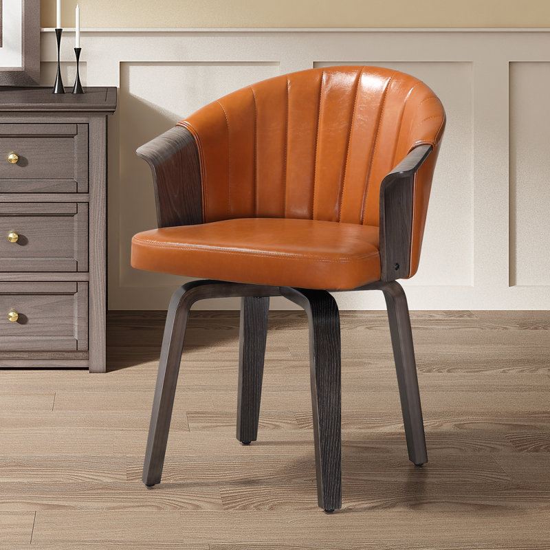 Arvion Faux Leather Swivel Barrel Chair, Brown