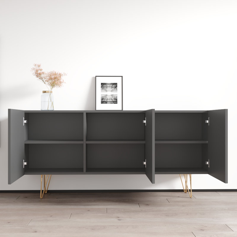 Delford 63" Sideboard with High Gloss Finish, Gray