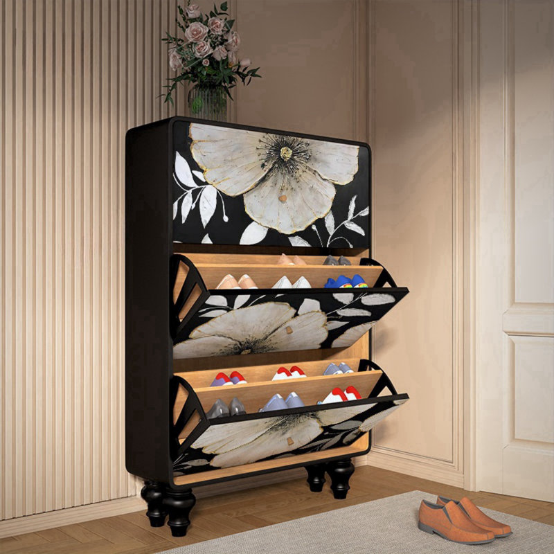 Tarshia Solid Wood Accent Cabinet, Black/White