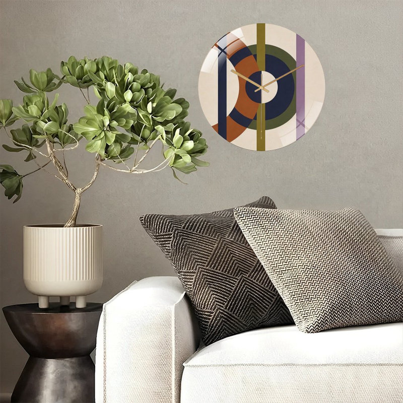 Horloge murale 12 po ronde en verre trempé avec mouvement à quartz silencieux, Demi-cercle