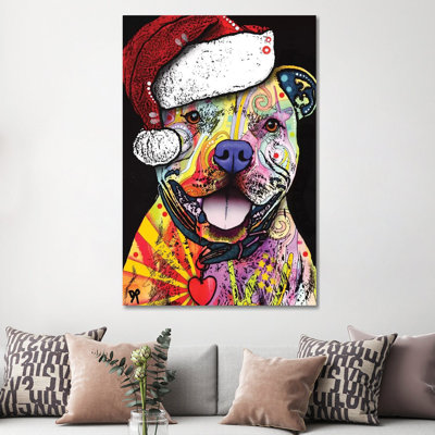 Beware Of Pit Bulls Christmas Edition by Dean Russo - Wrapped Canvas Print
