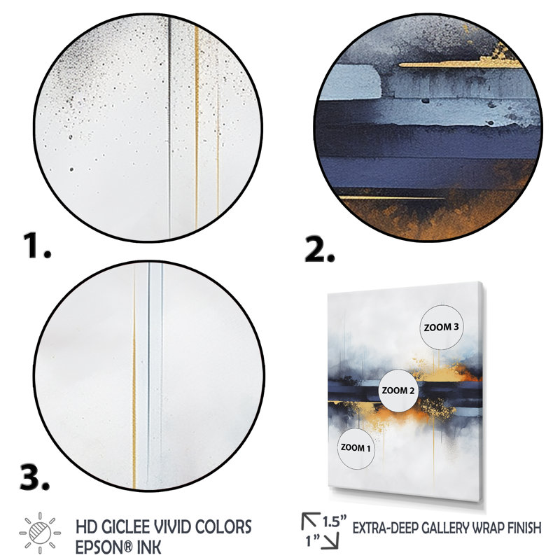 Abstrait bleu et cascade de marbre jaune V - Art mural abstrait, Cadre doré simple, H 40 po x l 30 po x P 1,5 po