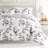 Gray All Season Down-Alternative Reversible Comforter Set in Vintage Magnolia Stripe-1903946809