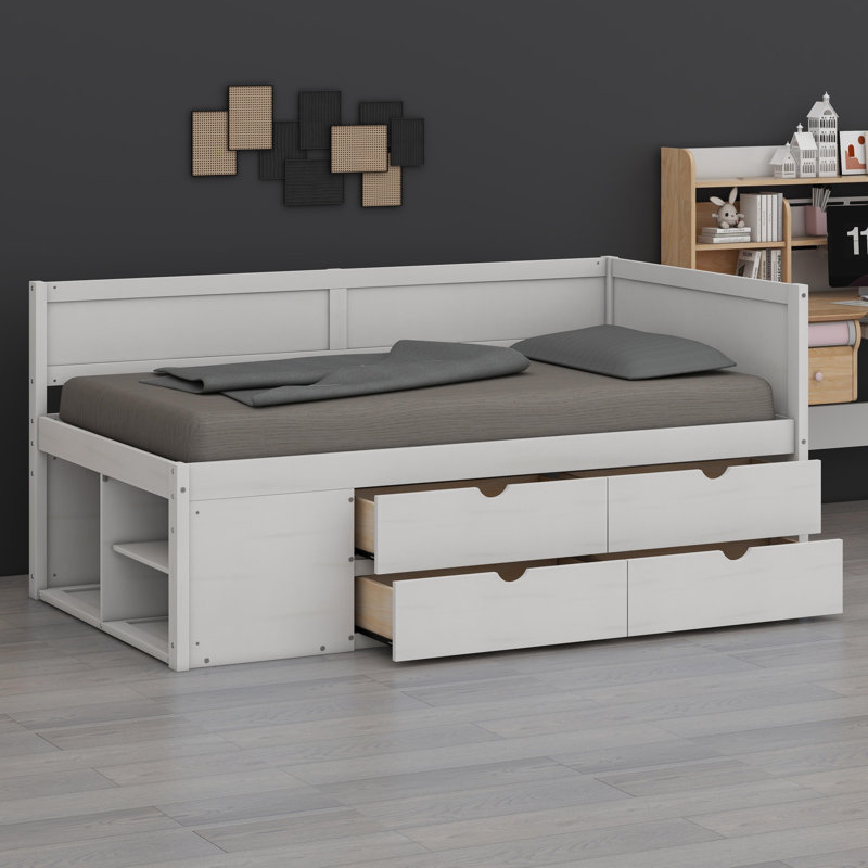 Daybed With Drawers And Shelves, White