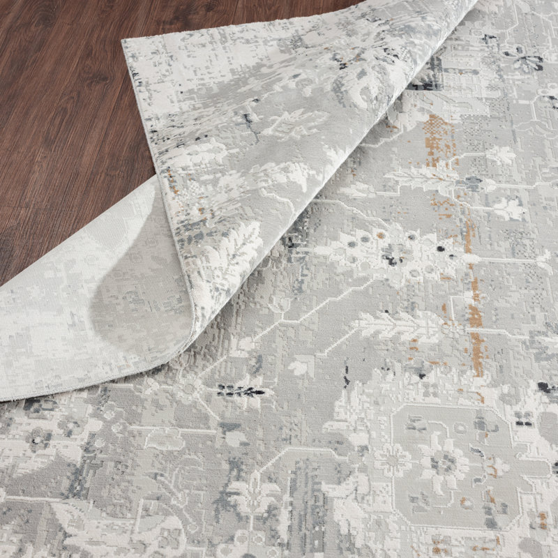 Tapis gris à motif floral Hublersburg, Rectangle 5 pi 6 po x 8 pi 6 po