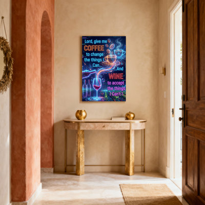 Café et vin, citation de néon sur toile tendue, reproduction d'art sur toile, ensemble de 1