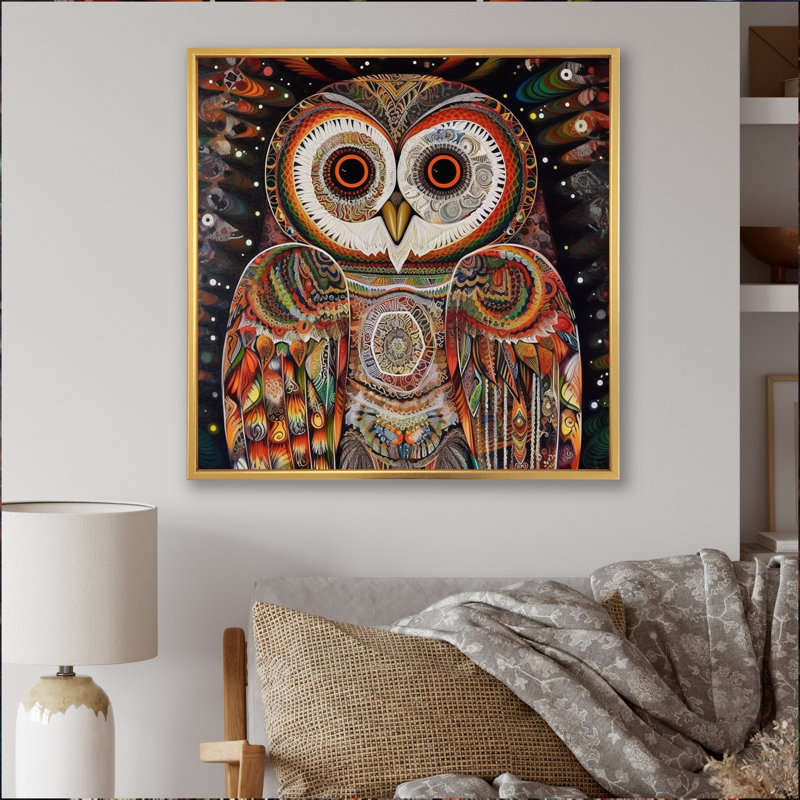 Hibou blanc magique I, H 36 po x l 36 po x P 1,5 po, Cadre flottant doré