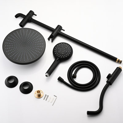 Matte Black Dual Shower Head Spa - 5-setting Handheld System Wall Mounted 1.8 Gpm Adjustable Spray Resists Corrosion & Discoloration Swivel Spout With Pattern Scratches Diverter Valve Hand Holes