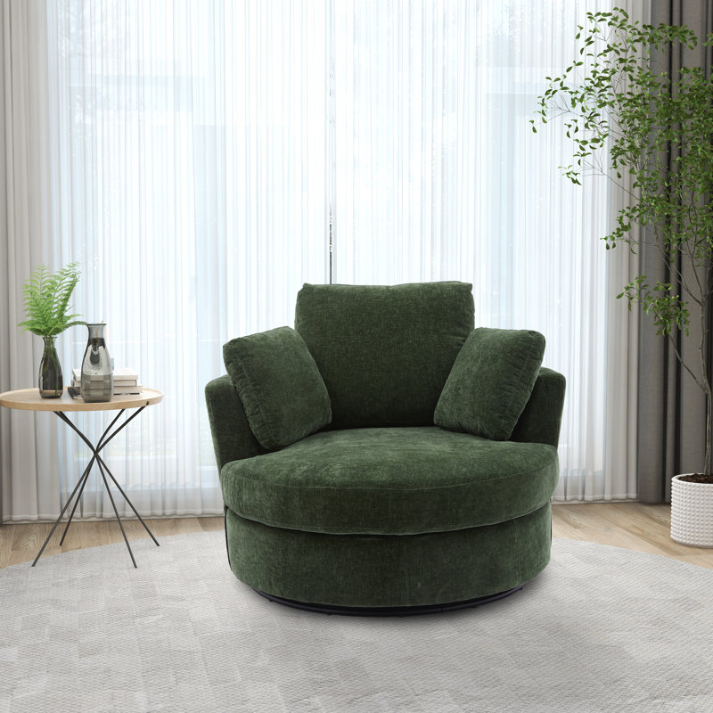 40" W Dahlonega Slipcovered Swivel Barrel Chair, Green Chenille, 33.6'' H x 40'' W x 35'' D