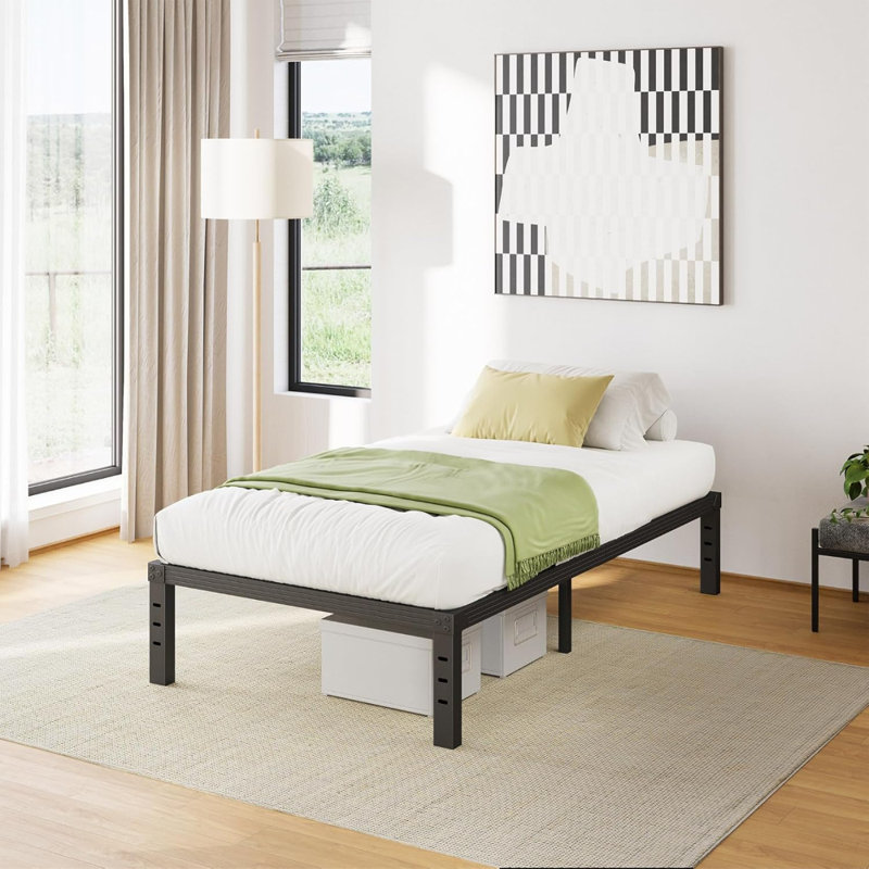 Cadre de lit simple 14 po Ebern Designs Structure de lit plateforme en métal robuste sans sommier, Lit simple