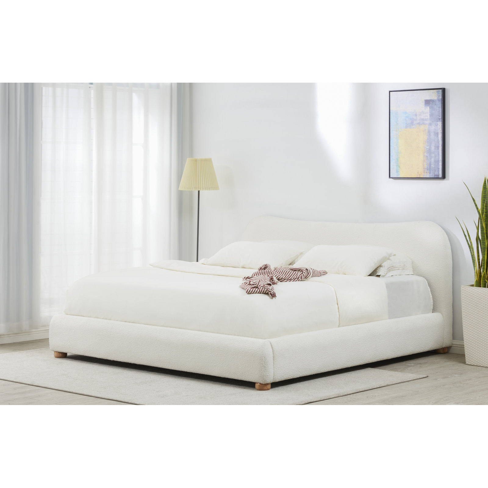 Liza Upholstered Bed, Queen, Ivory Boucle