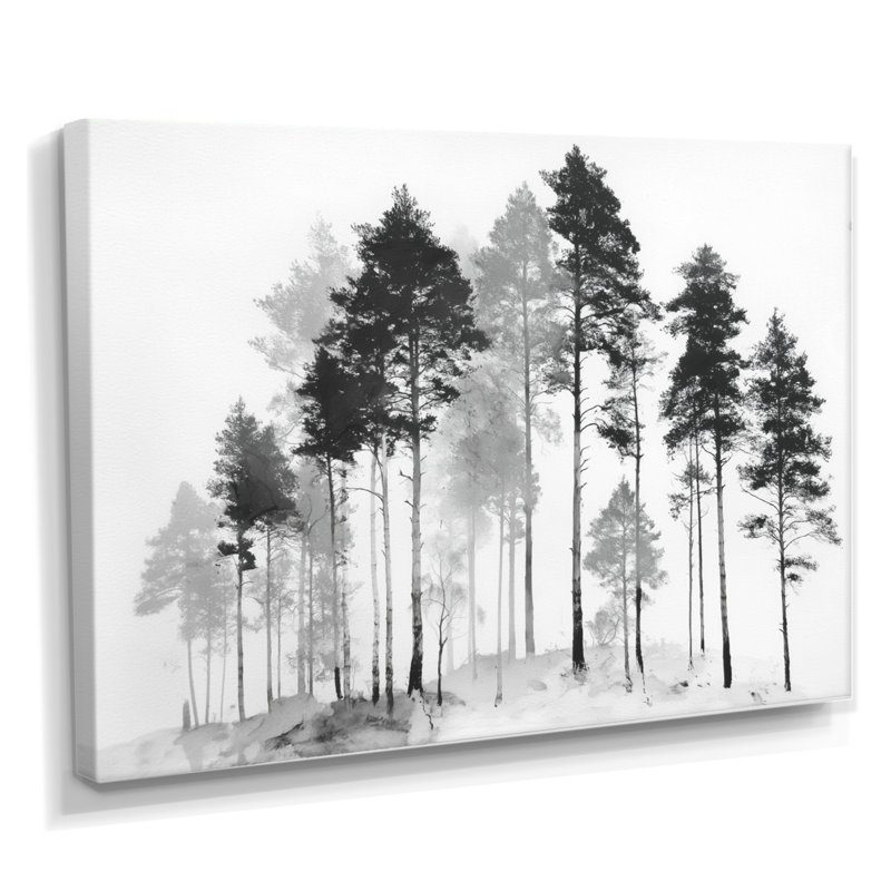 «Black and White Tall Pine Tree Forest», art sur toile, art naturel noir, H 12 po x l 20 po, Toile tendue, Ne s’applique pas