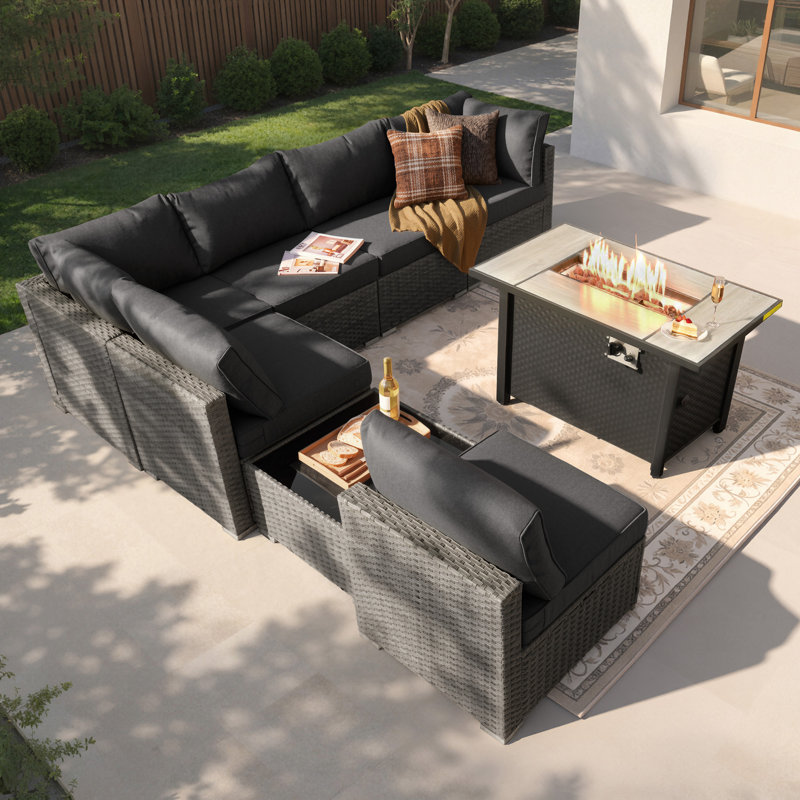 Aliva 6 - Person Modular Patio Conversation Set with Cushions, Black