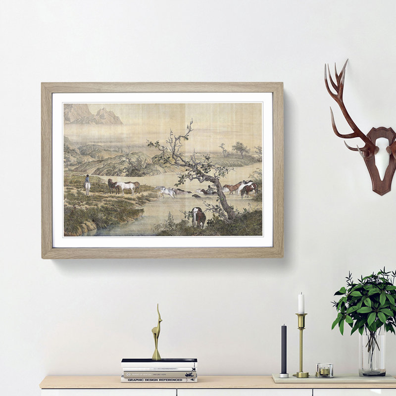 Many Horses by Lang Shining - Picture Frame Painting Print, 36cm H x 48cm W x 2cm D, Oak Framed
