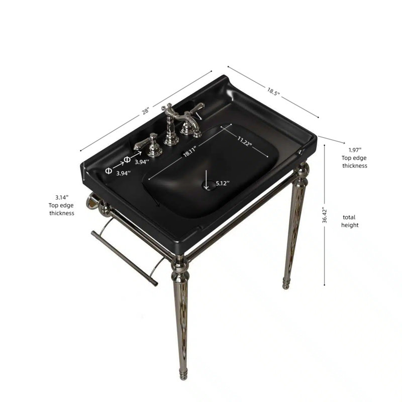 Console de salle de bain 28 pouces avec pieds en chrome, Chrome chrome, L 28 po, Noir