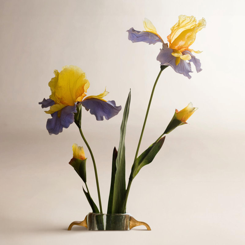 Tige artificielle de fleur irise, Deux tiges, Bleu jaune