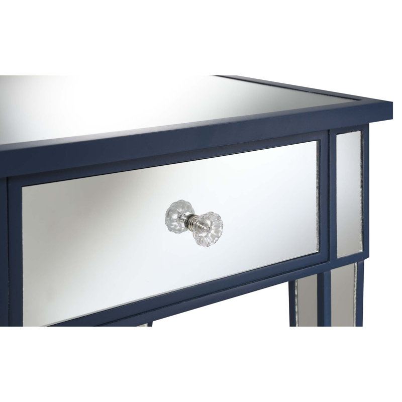 Table de bout avec rangement Claybrooks, Bleu cobalt / miroir