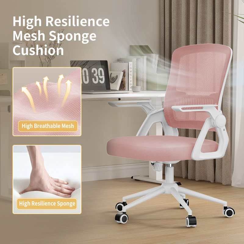 Computer Desk Office Chair with Flip-up Armrests, Pink