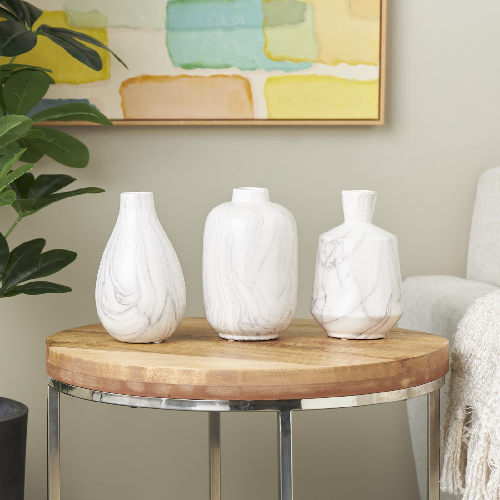 Mable Ceramic Table Vase, White/Gray