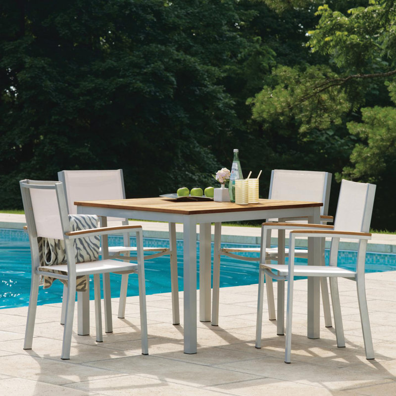 Travira Stacking Patio Arm Chair, Natural Sling, Flint, Tekwood Natural