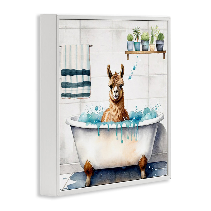 Giclée de baignoire Suds Alpaca, conception de Kim Allen, H 24 po x l 24 po, Estampe numérique encadrée blanc bord de mer