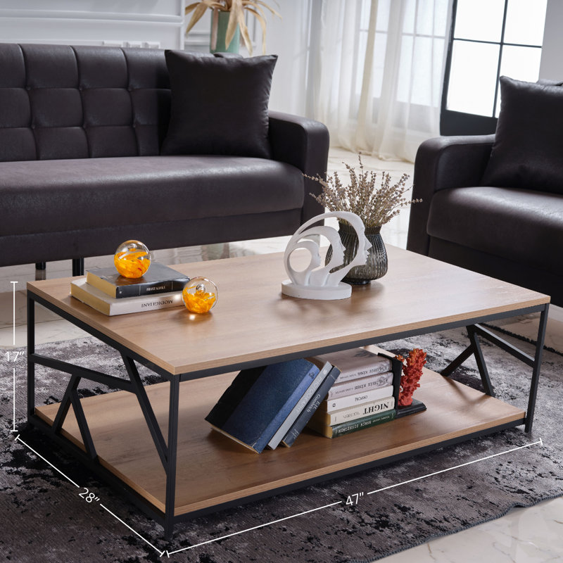 Willadene Coffee Table with 4 Legs and Storage, Brown
