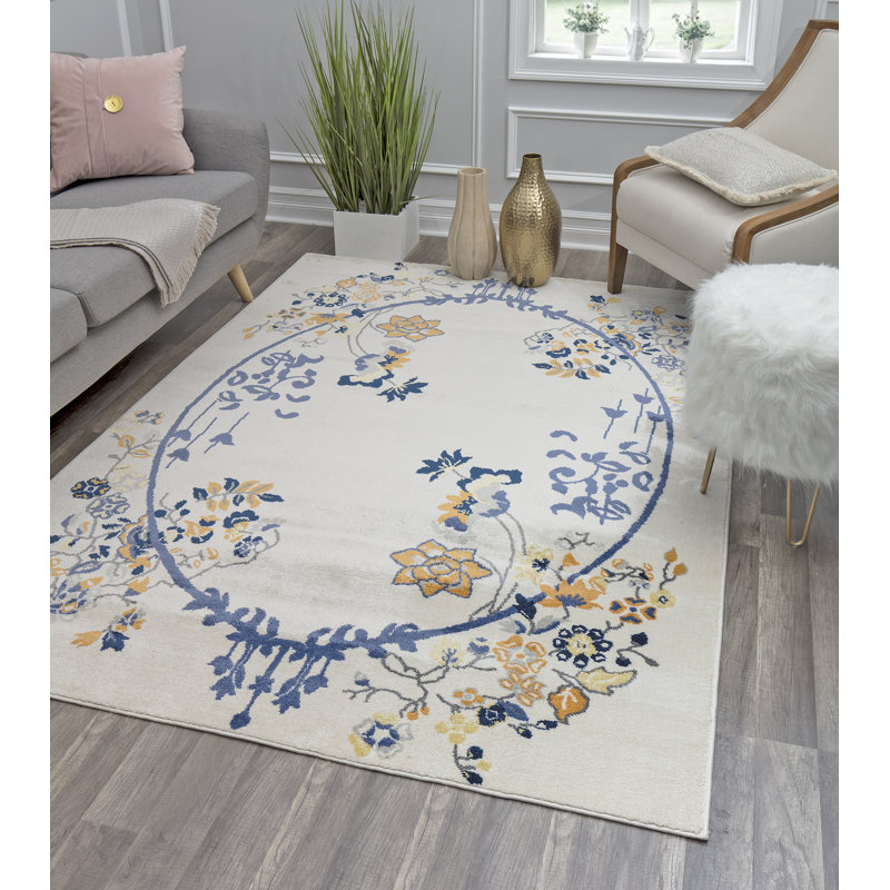 Tapis floral doré Valentina, Rectangle 9 pi x 12 pi