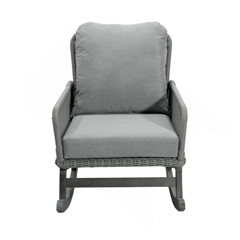 Chaise berçante minimaliste en osier avec coussins moelleux et structure en bois robuste pour divers espaces, Gris, Gris, 1