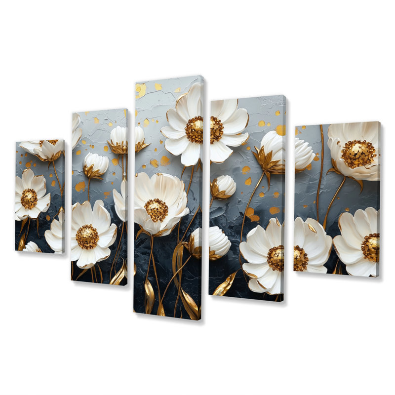 «White Gold Cornflowers Meadow Charm I», ensemble de reproductions d'art mural