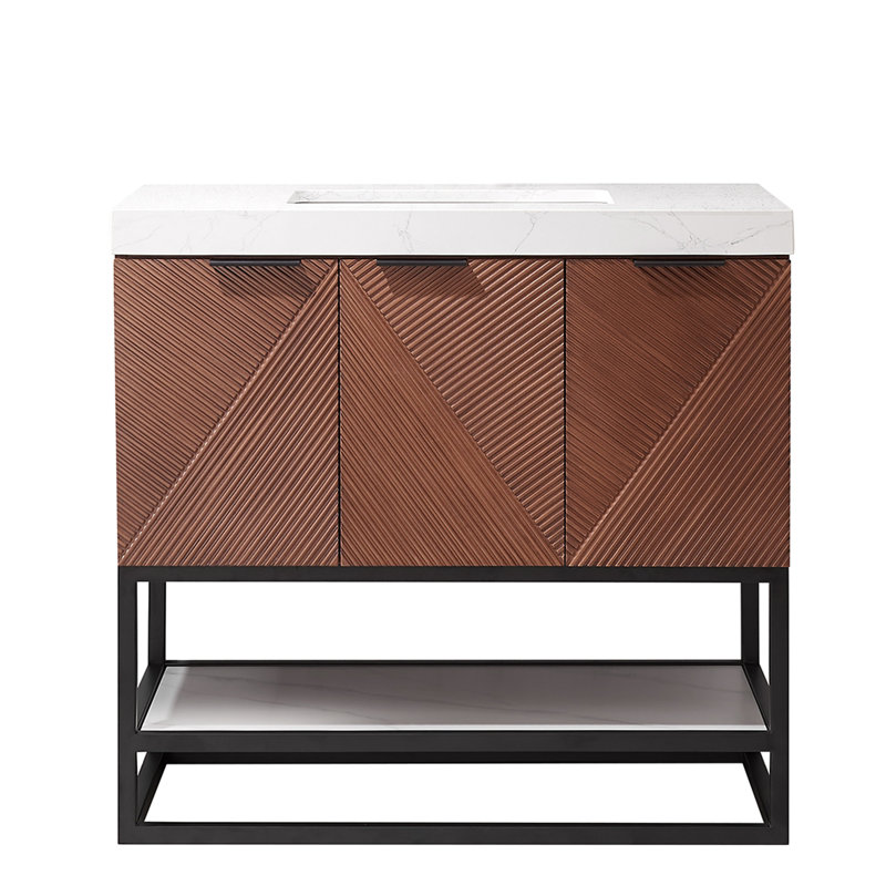 Mahon 36'' Free Standing Single Bathroom Vanity with Stone Top, Matte Black, Matte Black