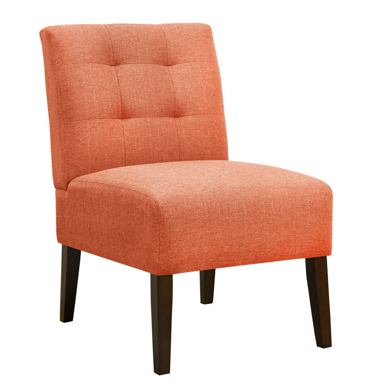 Chaise d'appoint moderne sans accoudoirs avec revêtement capitonné et pieds en bois pour le salon, la chambre à coucher ou le patio.