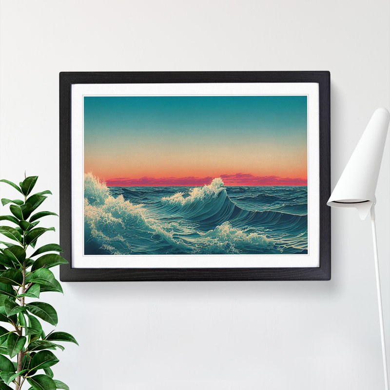 XH1022-6463X Ocean Wave Sunset Vol.2 - Single Picture Frame Print, 34cm H x 46cm W x 2cm D, Black
