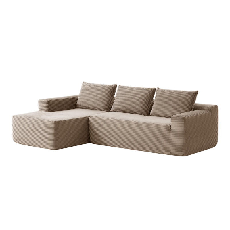 Cloud 105" W x 38" D x 31" H Reversible Corduroy Modular Sectional Sofa, Beige Corduroy