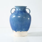 Approx. 11 Inches High Blue-Green Vase with Three Handles (4.7" Opening)