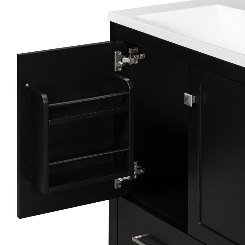 Ensemble de meuble-lavabo double 60 po - Lavabos séparés en céramique, tablette de rangement et tiroirs divisés (miroir exclu) - Solution de salle de bain moderne et spacieuse
