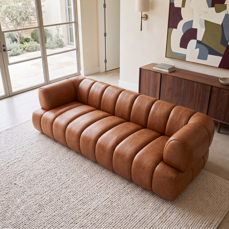 Bryani 90.2'' Genuine Leather Round Arm Sofa