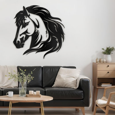 Cheval animaux, sculpture murale abstraite moderne minimaliste, décoration murale en métal noir