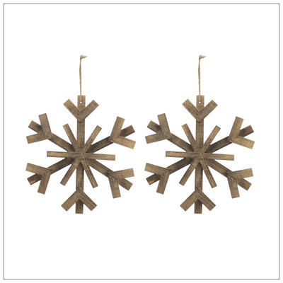 Large Fir Wood Snowflake Ornaments, Hanging Home Decor Accents For Christmas Tree, Wall Art, Holiday Display, Set Of 2