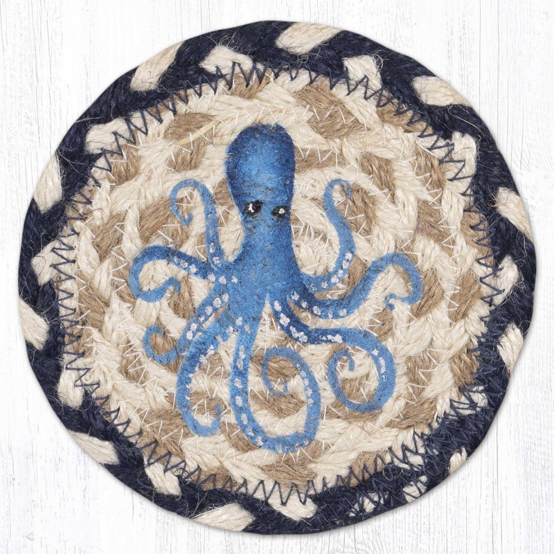  Sous-verre bleu imprimé poulailler 5 "H style nautique côtier, Octopus