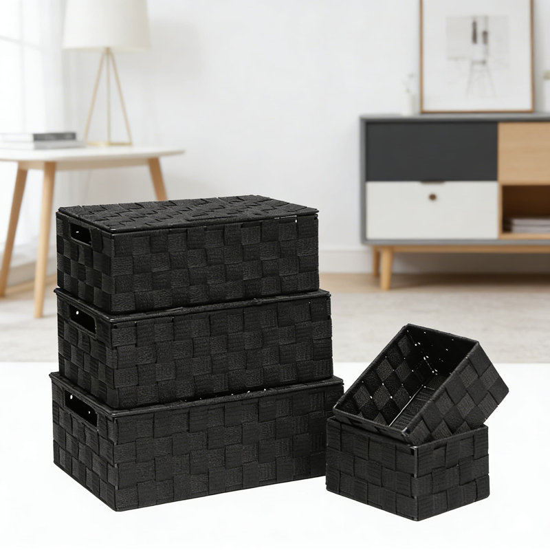 Woven Storage Bins, Stackable Fabric Organizer Baskets With Metal Frame For Drawer, Closet, Shelf, Nursery And Office Organization