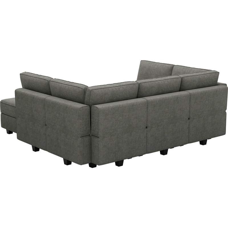 Neemi Upholstered Sectional, Light Gray Terry