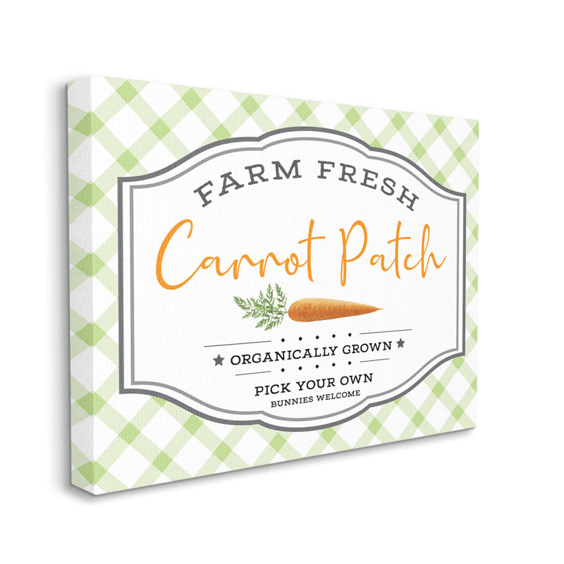 " Farm Fresh Carrot Patch Country Sign Green Plaid ", Wrapped Canvas, 24" H x 30" W x 1.5" D