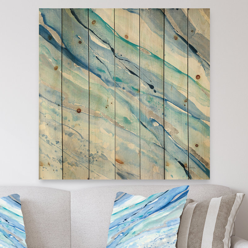 «Blue Silver Spring I - Modern Lake House», reproduction sur bois de pin naturel, H 30 po x l 30 po x P 1,5 po