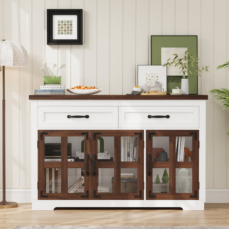Sideboard Buffet Cabinet With Storage 53.1" Modern Cabinet Glass Door Buffet Table