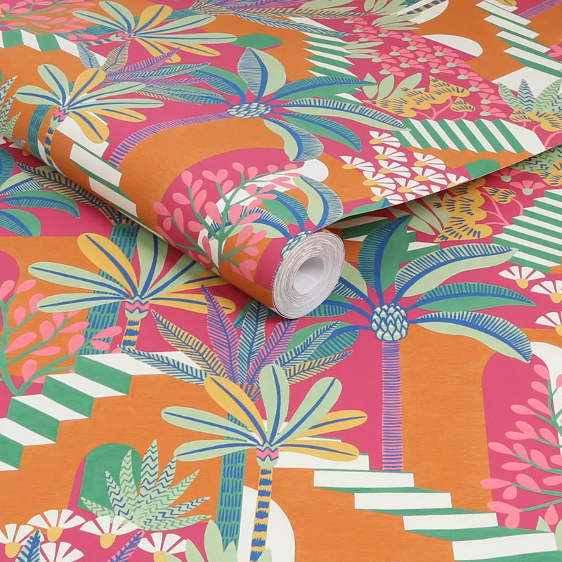 Envy Vacay Floral Wallpaper, Orange